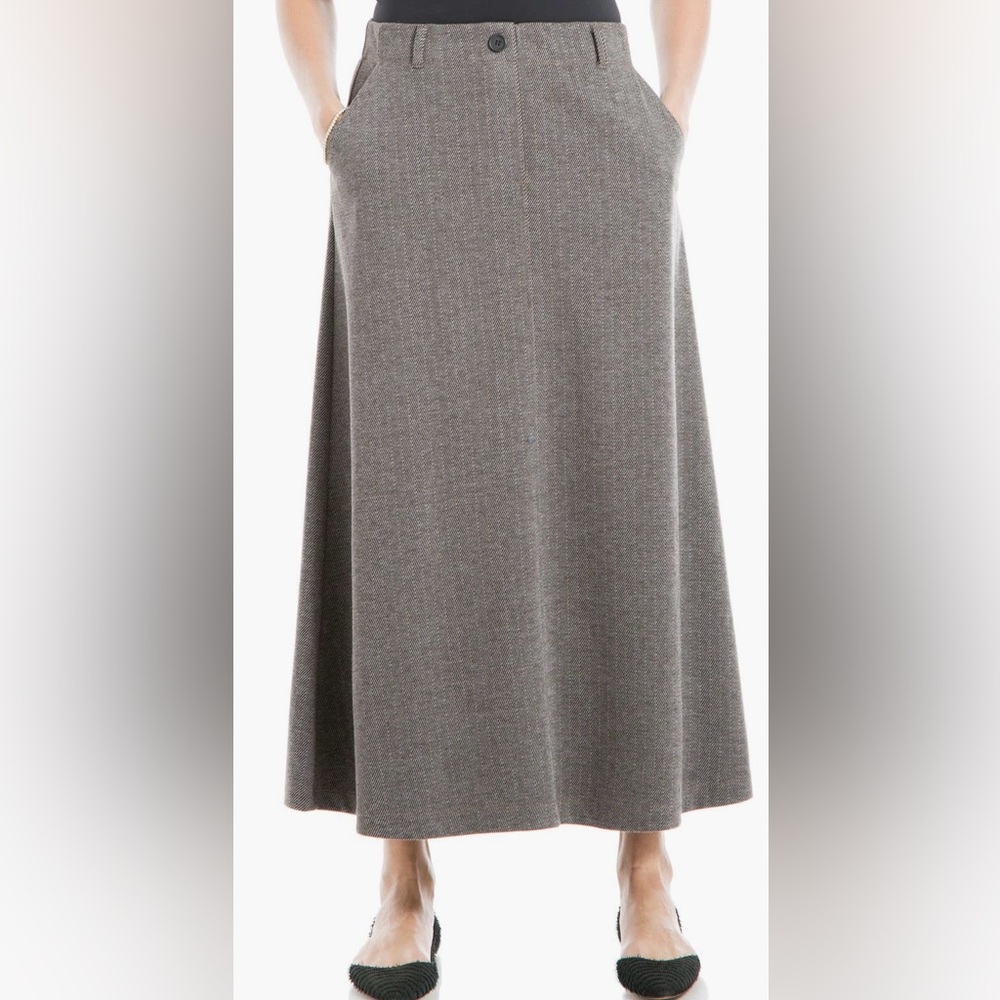 Max Studio coffee/gray/tan tweed double knit A-Line Maxi Skirt